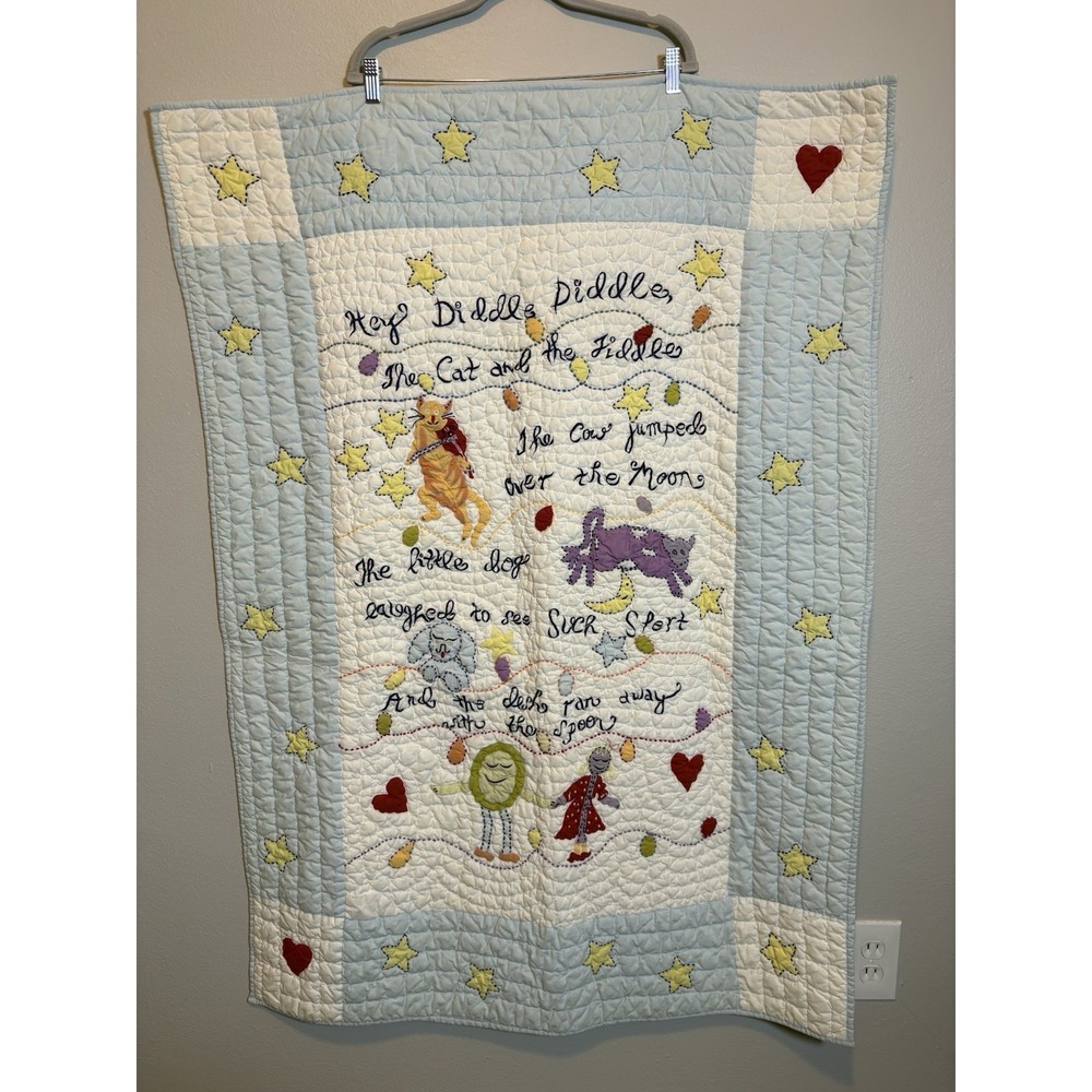 Pottery Barn Kids Hey Diddle Diddle Nursery Crib Quilt Vtg Storybook Nursery